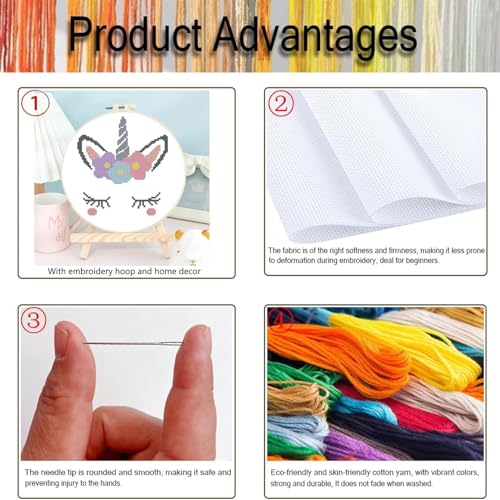 TCDZMYGS Stamped Cross Stitch Kits for Beginners-Cute Animal,with Hoop - color: Rainbow Horse-2603