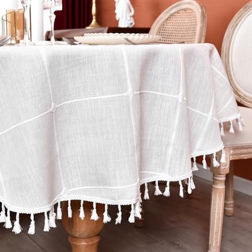 Plaid Farmhouse Oval Tablecloth 60 x 84 Inch, Checkered Cotton Linen Heavy Weight Table Covers Cloths for Kitchen Dining Room Party Oval Tables - color: Off-white, size: 84" x 60" (Oval)