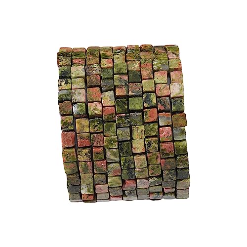 BEADIA Natural Unakite Square Stone Beads 4x4mm 85pcs Cube Loose Semi Gemstone Beads for Jewelry Making Design - color: Unakite