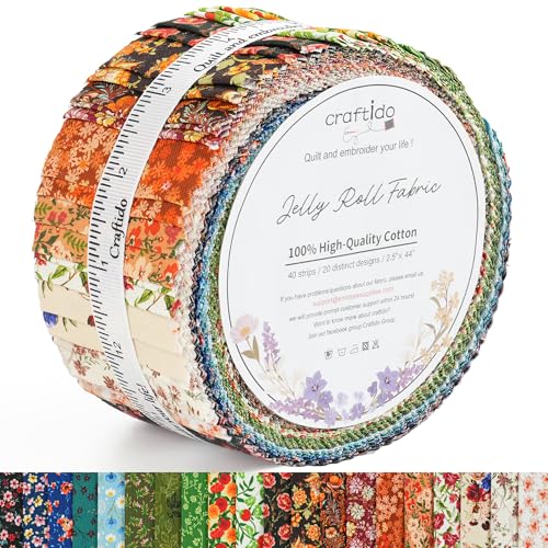 Craftido-20 Options-100% Cotton Jelly Roll Fabric Precut Strips for Quilting, Crafting, and Sewing, 40 Strips 2.5" x 44" Assorted Bundles for Rug, Quilt Project, DIY Craft and Home Decor-Retro Style - color: Retro Style