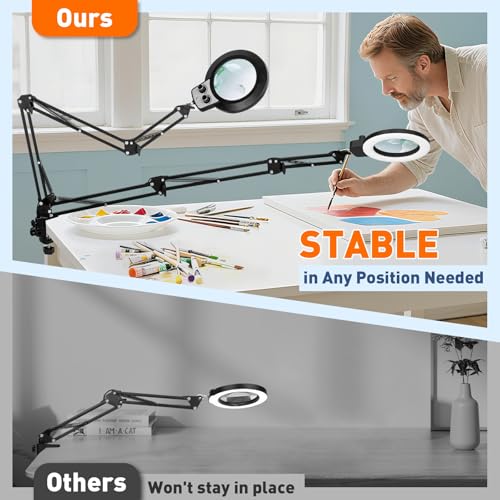 KIRKAS 12X 30X Magnifying Glass with Light and Stand, Extra-Long Arm Knob - size: 12X 30X 35 INCH Clamp