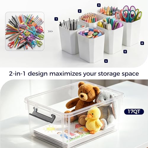 17 Qt Craft Organizers and Storage with Removable Divider, Marker Organizer for Crayons, Pencils & Art Supply, 1 Pack - size: 17 Qt - Divider