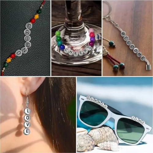 Looconi 1400pcs Letter Beads Silver 7x4mm Black on Silver for Jewelry Making Bracelet Hair Braids Crafts - color: Silver, size: 7x4mm