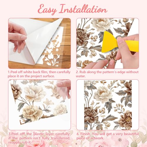 Peacoblue Vintage Floral Rub On Transfers for Furniture Craft 6"x12" - style: Vintage Floral Pattern