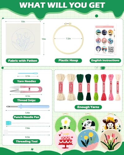 FIVEIZERO Punch Needle Kit for Beginners,Tulip Patterns Craft Kit - color: Tulip