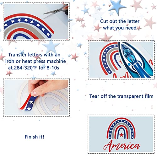 Whaline 30 Sheets Patriotic Iron On Transfers Patches 4th of July Heat Transfer Vinyl Patches USA Flag Red Blue White Iron on Stickers Decals for 250th Anniversary Clothing Fabric DIY Craft Decoration - style: Patriotic