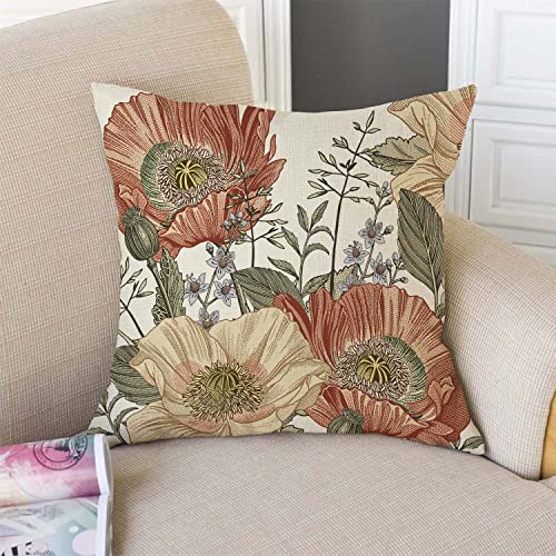 TSSOHU Vintage Flowers Pillow Cover Rustic Cotton Linen Decorative Square Throw Pillow Cover 18x18 Inch for Sofa Couch Decoration - color: Tss30