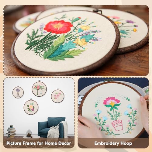 4 Pcs Embroidery Hoop Set, Imitated Wood Round Frames for Crafts