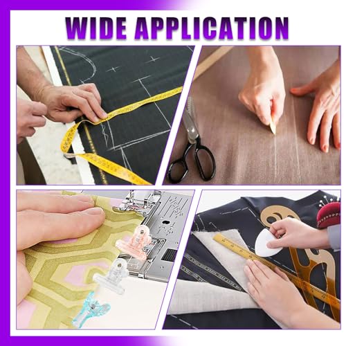 Swpeet 48Pcs Sewing Tools Kit, Tailors Chalk, Sewing Fabric Chalk, Sewing Fabric Pencils, 5-in-1 Sliding Gauge Measuring Sewing Ruler Tool, Heat Erasable Fabric Marking Pens with 4 Refills