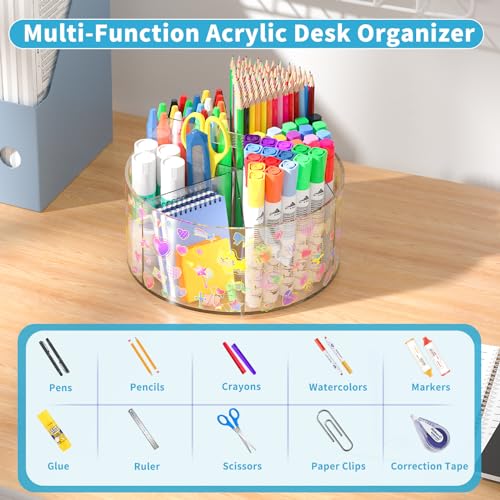 Acrylic Pen Holder for Desk Organizer Holder with 2 Adhesive DIY Stickers - size: Large x2 sticker