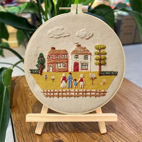 SCECALA 4 Pack Funny Family Themed Hand Embroidery Kit for Beginners - color: Blue and Orange