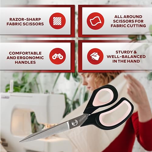 XFasten Sewing Scissors for Fabric Cutting Pink 9.5 Inch Professional Fabric Scissors Sewing | Heavy duty and Large - color: Pink