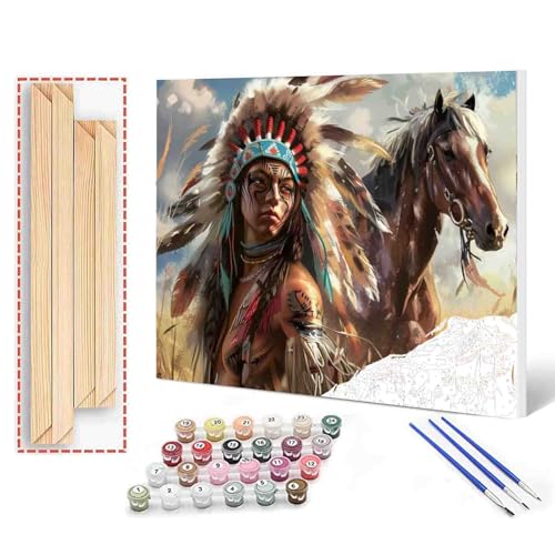 Paint by Numbers for Adults DIY Indians African Tribal Girl and Horse Oil Painting for Kids and Beginner Acrylic Painting Kits on Canvas Arts Craft for Home Living Room Wall Decor (Manual Frame) - color: Art-04, size: 16''Wx20''H(DIY Frame)