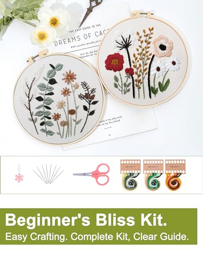 Santune 3 Sets Embroidery Kit,Cross Stitch Kits for Beginners,Needlepoint Kits for Adults with Easy Floral Pattern Hand Crafts,Hoop,Needle,Mothers Day Gifts - color: Flower Series