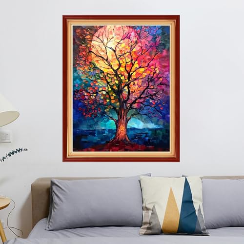 Redxing Stamped Cross Stitch Kits - Beach Night Landscape Counted Cross Stitch Kits for Beginners Adults Needlepoint Cross-Stitch Patterns-Moonlight Tree 16x20 inchs - color: ArtsKit11
