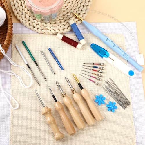 AUGSUN 39Pcs Punch Needle Embroidery Kit Fabric Craft Supplies for DIY Gift