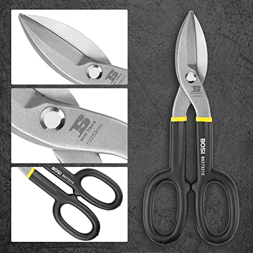 10 Inch Straight Pattern Tin Snips Metal Cutters, High Strength Forged and Heat Treated Carbon Steel with Comfortable Black Rubber Handle - size: 10 Inch