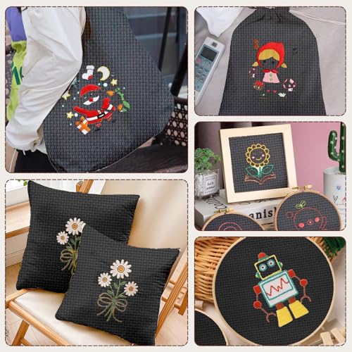 10 PCS Black Aida Cloth 14 Count Cross Stitch Fabric (13.8×13.8 Inch) - size: 13.8×13.8 Inch