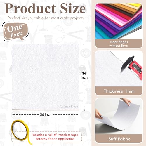 White Felt Fabric 36" x 36", 1 Square Yard Stiff Acrylic Felt Sheet - color: White, size: 36" X 36" (1 Yard)