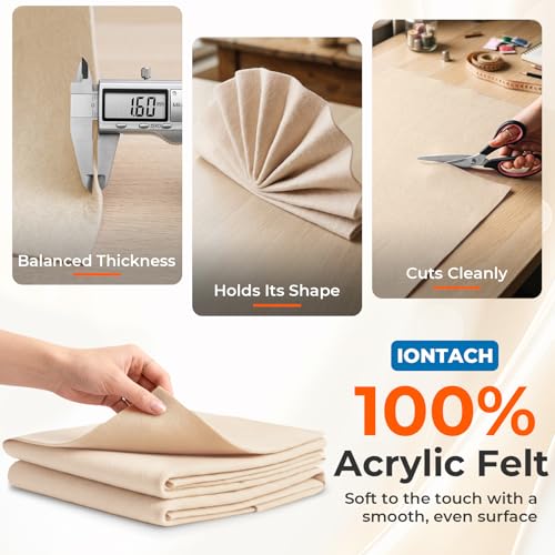 IONTACH 18" X 18" Soft Felt Sheets 1.6mm Thick (2 Packs, Apricot Nude) - color: Apricot Nude