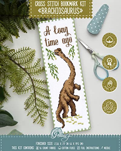 Povitrulya Dinosaur Counted Cross Stitch Kit Brachiosaurus - DIY Bookmark Set for Hand Embroidery - color: Brachiosaurus