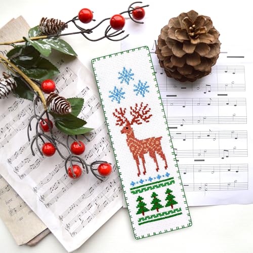 Povitrulya Winter Deer Counted Cross Stitch Bookmark Kit - DIY Embroidery Set with a Sampler Pattern of Reindeer and Snowflakes - Handmade Christmas, New Years Gift - color: Winter`s Deer