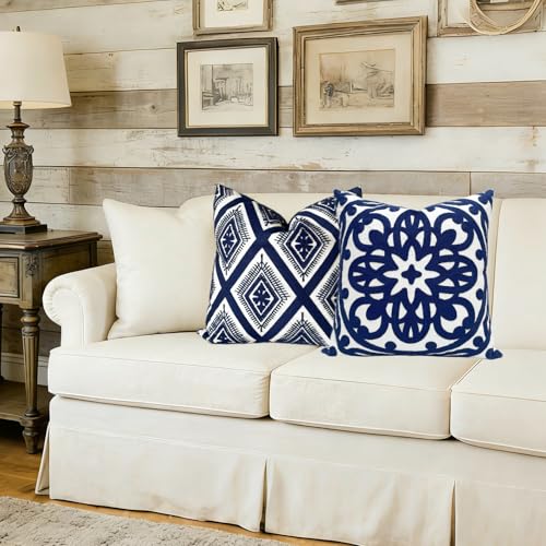 Slow Cow Embroidered Throw Pillow Cover 18 x 18 Inch Navy Blue - color: Navy Eyes, size: 18" x 18" (Pack of 1)