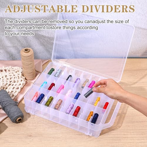 2 Pcs 46 Grids Sewing Organizer Double Sided Thread Box Storage Portable Clear Plastic Thread Holder for Embroidery Sewing Crafts Beads Embroidery Floss