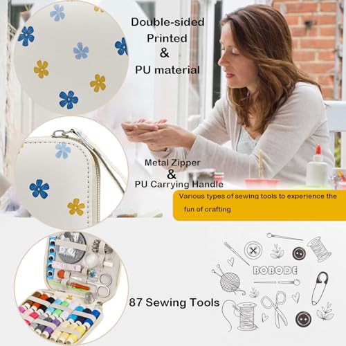 Bobode Sewing Sets & Kits Travel Sewing Kit for Adults - color: 87PCS-Flower White