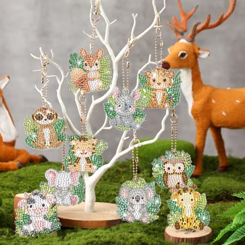 WILLBOND 30 Pcs Jungle Animals Diamond Art Keychain Ornaments - color: Jungle Animals
