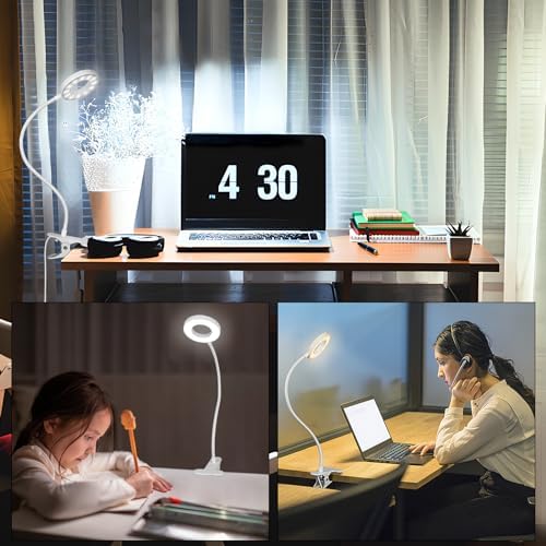 Woputne Desk Lamp Clip on Desk Reading Lights for Books in Bed (White) - size: White-1 Piece-Standard-With Adapter