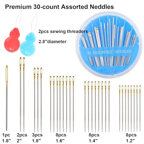 Eketirry 60pcs Premium Hand Sewing Needles，2 Pack 30-Count Assorted Needles for Sewing Repair, 6 Different Sizes Sewing Needles with 2 Threaders (Blue& Black,1) - style: Blue&Black