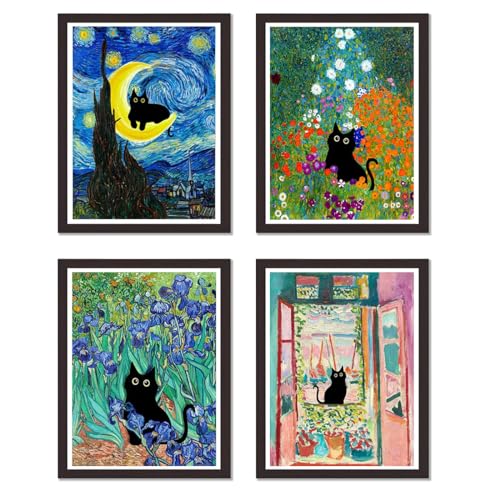 4 Pack Black Cat Starry Sky Flower Stamped Cross Stitch Kits for Adults - color: 4 Pack Cat Cross Stitch 12x16in