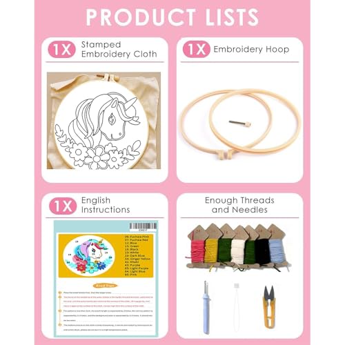 Punch Needle Kit for Beginners Adults-Rainbow Horse,with Video Tutorial - color: Punch Needle kit with-1218-3