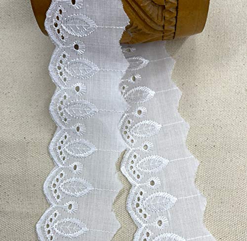 AMORNPHAN 15 Yards 2 Inch Wide White Cotton Eyelet Lace Trim Ribbon Floral Embroidered Fabric Sewing Craft Dress Tablecloth Blankets Pillow DIY Decorations