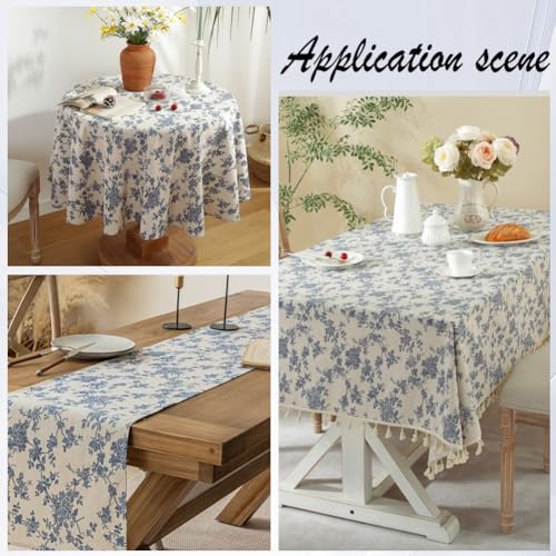 1.09 Yards 62.21 Inch Kapok Linen Fabric Precut Vintage Blue Flowers Upholstery Linens Flaxen Quilting Cloth Fabrics for Sewing Making Tablecloth Handbag Sofa Backs Curtain DIY Craft Supply - size: 1580MM, style: Blue Flower