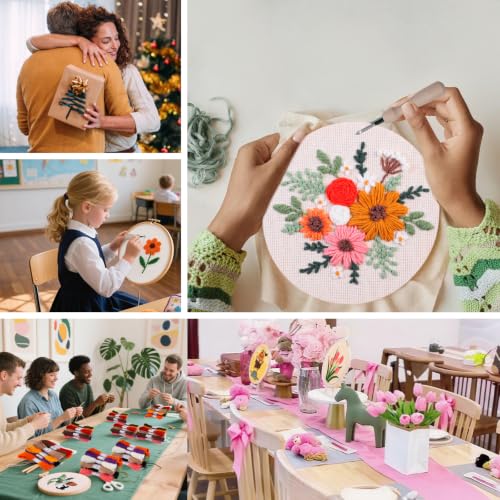 Punch Needle Kit for Adults Beginners - 3 Sets DIY Embroidery Starter Kit - color: 10-flowers A4