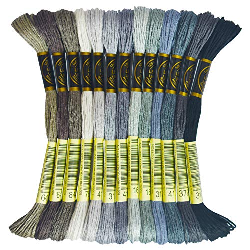 13SKEINS Embroidery Floss - Cross Stitch Threads - Friendship Bracelets Floss - Crafts Floss, Beaver Gray Gradient - color: Beaver Gray Gradient