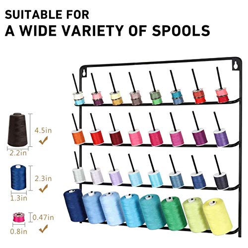 HAITARL 32-Spool Thread Holder, Wall-Mounted Metal Sewing Thread Rack with Hanging Tools, Metal Rack for Organize Sewing Thread, Embroidery-Suitable for Large Thread