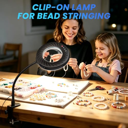 Akynite 12X Magnifying Glass with Light and Stand,5 Color 9 Levels Dimmable