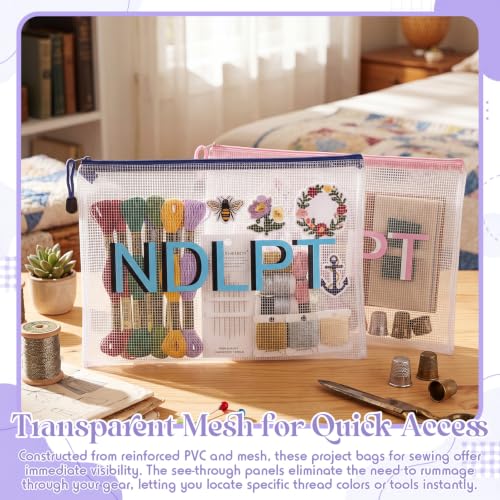 Sabary 5 Pcs Needlepoint Project Bag Clear Mesh Zipper Pouch, Pastel - color: 5 Colors