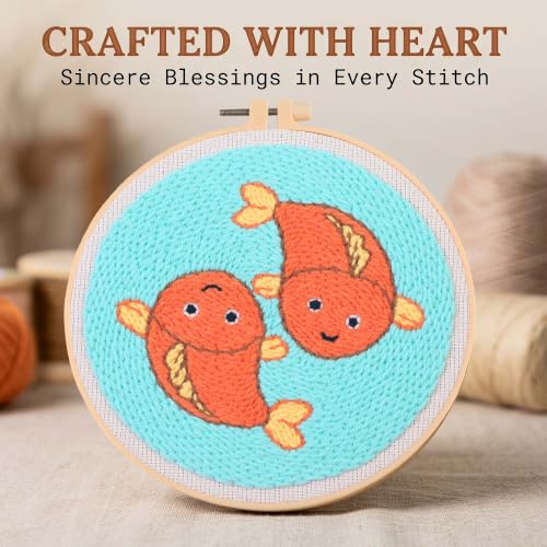 Harimau Punch Needle Kit Twelve Zodiac Signs Pattern,1Pc Embroidery Hoop, Essential Punch Needle Supplies,Ideal Punch Art for Beginners,DIY Adults Embroidery, Video Teaching - color: 65274