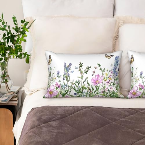 Satin Pillowcase for Hair and Skin Watercolor Wildflowers Butterfly Super Soft and Cooling Similar to Silk Pillow Case 1 Pack with Hidden Zipper Silky Soft Zippered Satin Pillowcase20 x30 - color: Watercolor Wildflowers Butterfly
