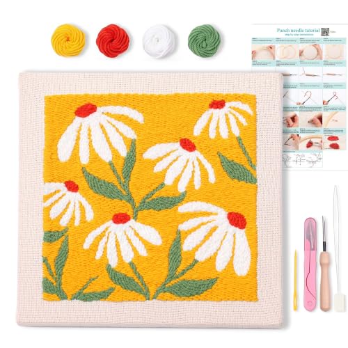 Harimau Embroidery Punch Needle kit Decorative Painting, Embroidery Starter Kits for Beginner,Punch Needle Fabric with Pattern,Threader, Yarns,Embroidery Hoops & Rug Punch (Yellow) - color: Yellow