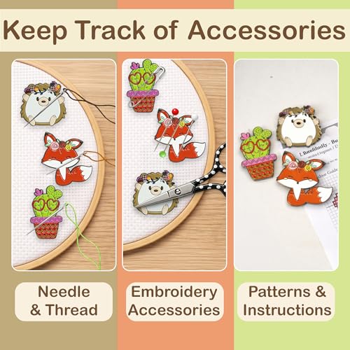 Kraftex Magnetic Needle Minder. Needleminder for Embroidery & Sewing. Cute Needlepoint Accessories. Magnetic Needle Holder for Cross Stitch. Cute Magnet Pin Gift - color: Hedgehog, Fox, Cactus