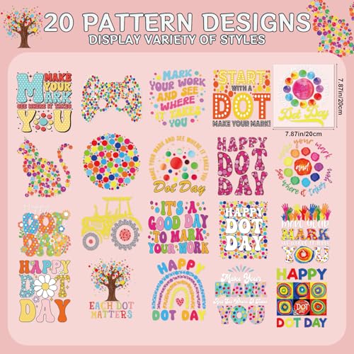 Dtf Transfers Ready to Press - 20Pcs Happy Dot Day Iron on Transfers for Tshirts, International Dot Day Iron on Decals Patches, Teacher Kids Colorful Heat Stickers for DIY Clothes Bags Pillow - color: Happy Dot Day928