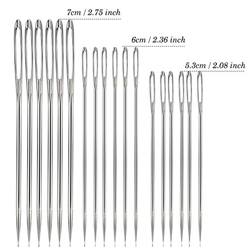 Outus 18 Pcs Large-Eye Needles Steel Yarn Knitting Needle, 3 Size with Case