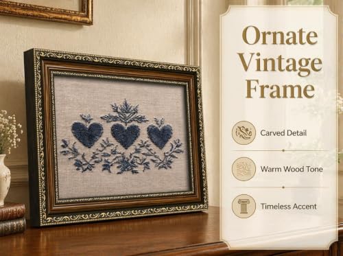 PZBPIUY Ornate Gold Framed Wall Art,Vintage Navy Blue Hearts Canvas Prints - color: Blue Heart, size: 16"L x 12"W