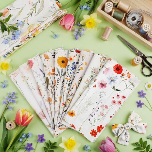 Tatuo 30 Pieces 10 x 10 Inches Summer Wildflower Cotton Fabric Bundle Squares Patchwork Floral Fabric Sewing Quilting Bundles Assorted Pattern Cloth for DIY Scrapbook Craft Making - style: Stylish Wildflower