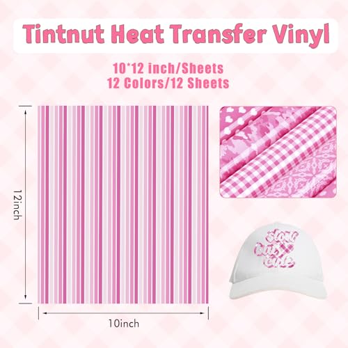 Tintnut Pink Stripes Plaid Heat Transfer Vinyl,12 Pcs 12"x10" Iron on Vinyl - color: Plaid-12